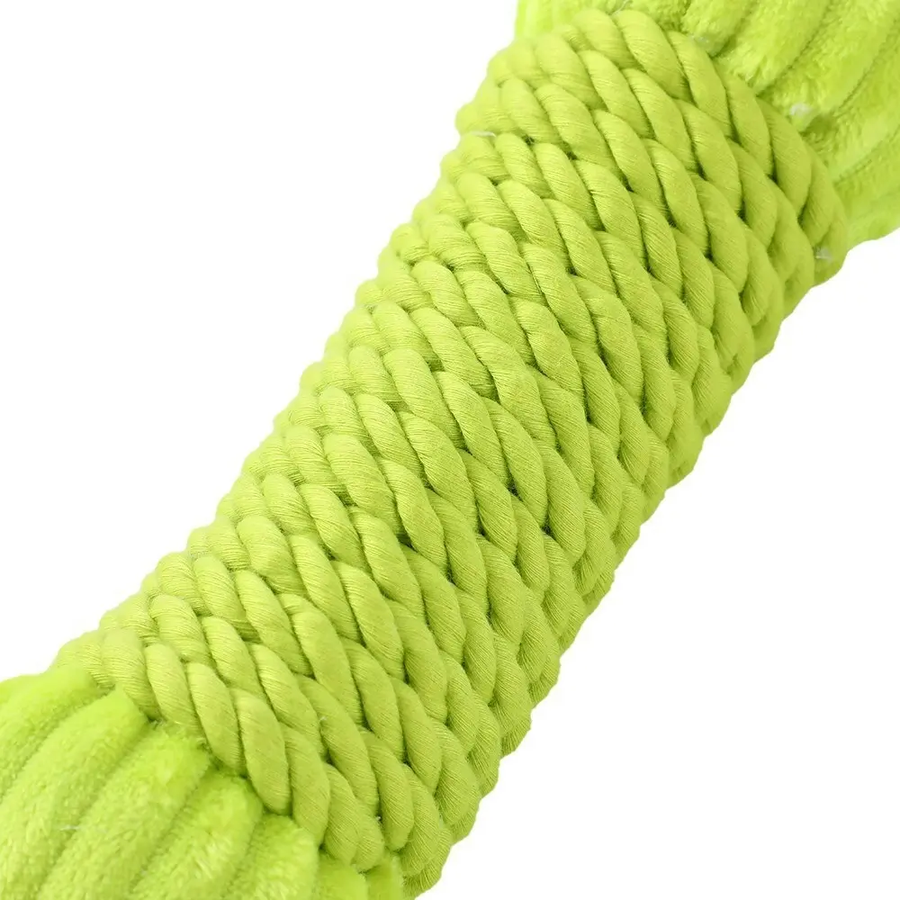 3x Paws & Claws 30x14cm Roped-Up Plush Bone Squeaker Pet/Dog Fun Play Toy Green