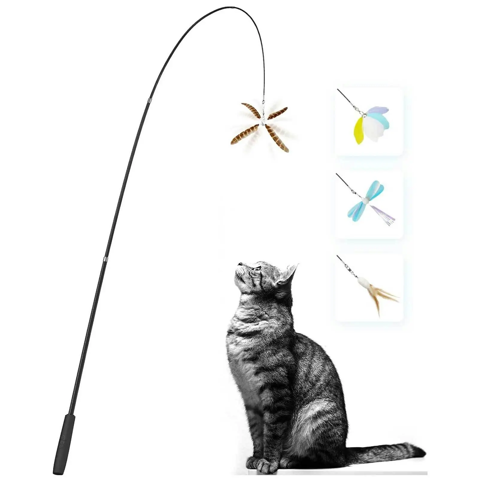 Uah Pet Telescopic Teaser Wand Pet Cat/Kitten Interactive Rope Toy 43-150cm