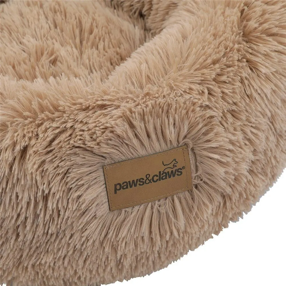 Paws & Claws Pet/Dog Calming 50cm Plush Bed Round Sleeping Cushion Small Camel