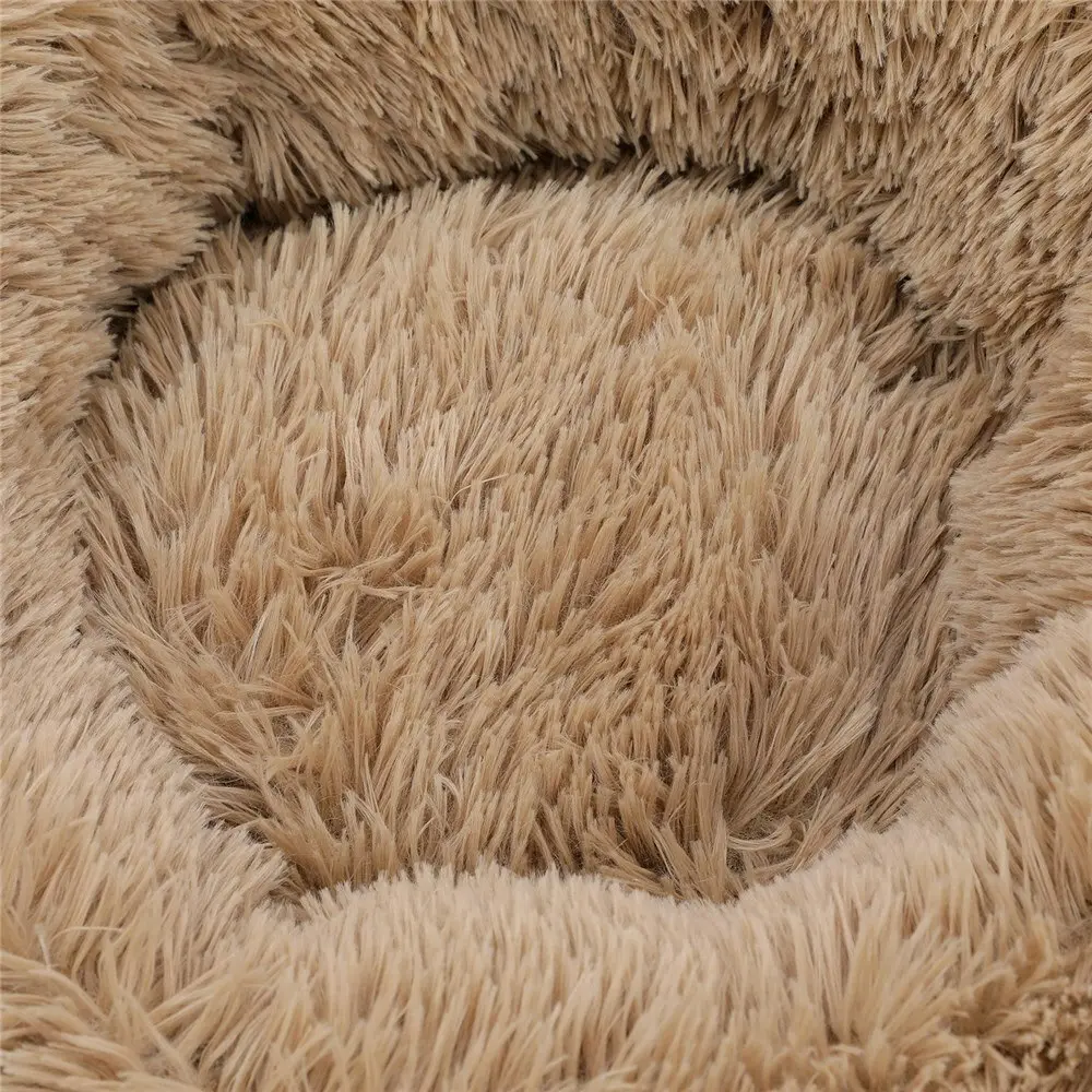 Paws & Claws Pet/Dog Calming 50cm Plush Bed Round Sleeping Cushion Small Camel