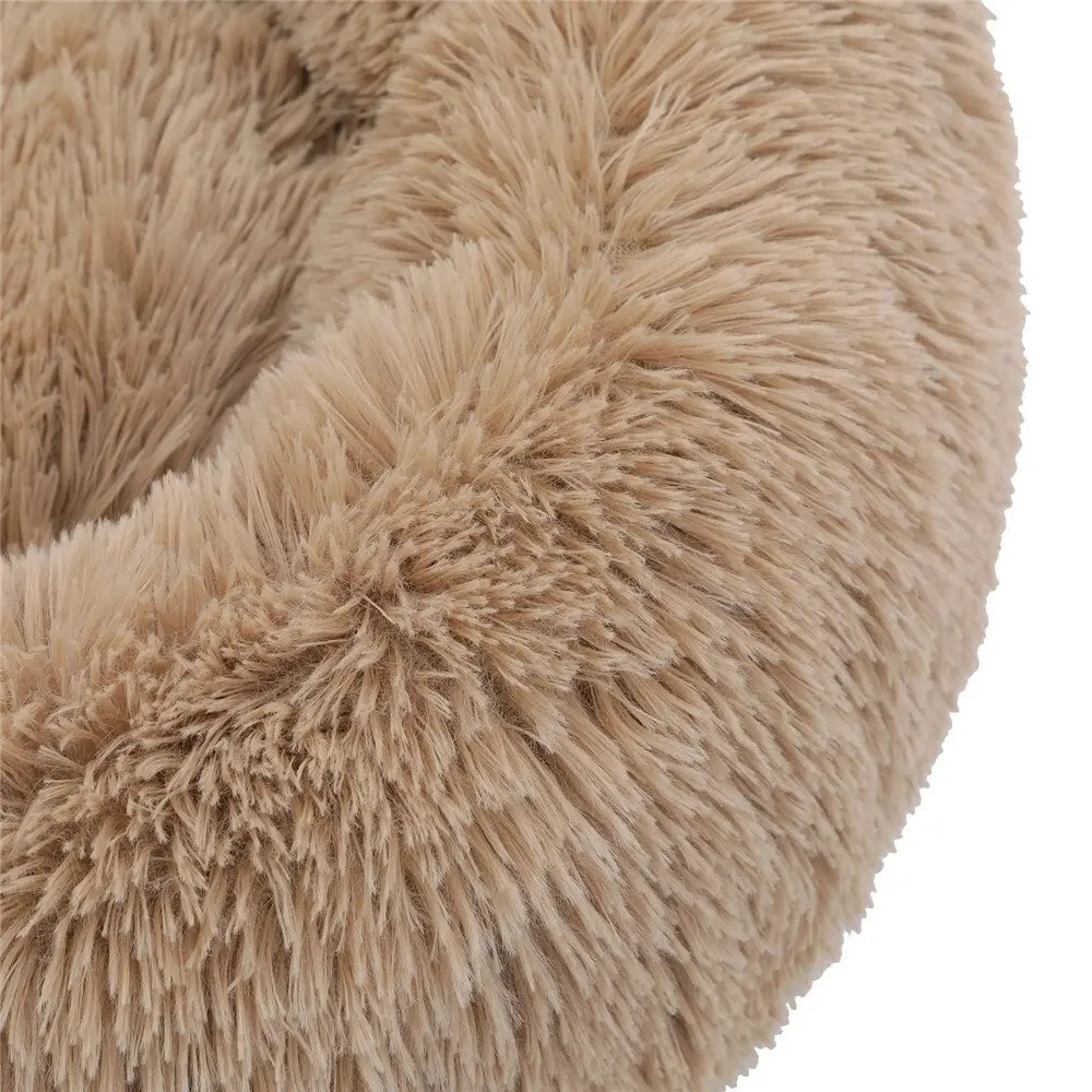 Paws & Claws Pet/Dog Calming 50cm Plush Bed Round Sleeping Cushion Small Camel