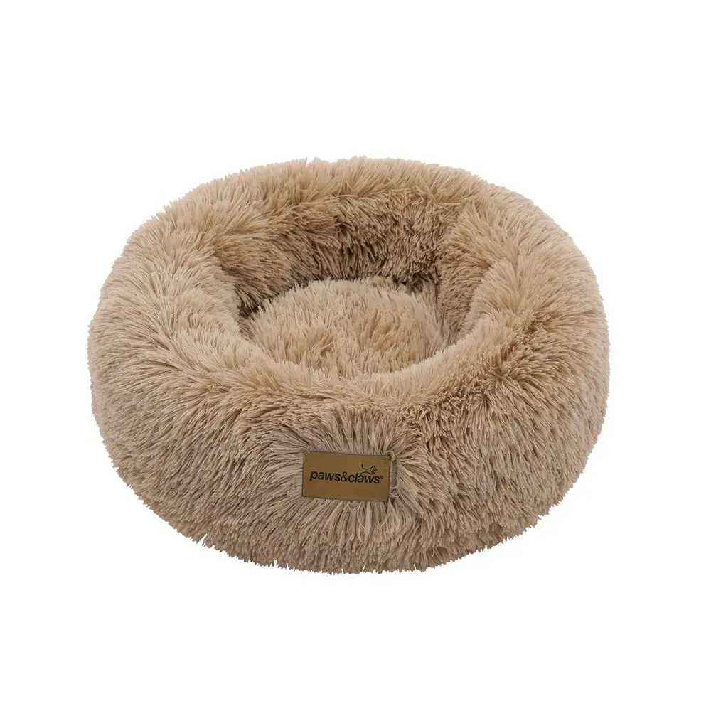 Paws & Claws Pet/Dog Calming 50cm Plush Bed Round Sleeping Cushion Small Camel