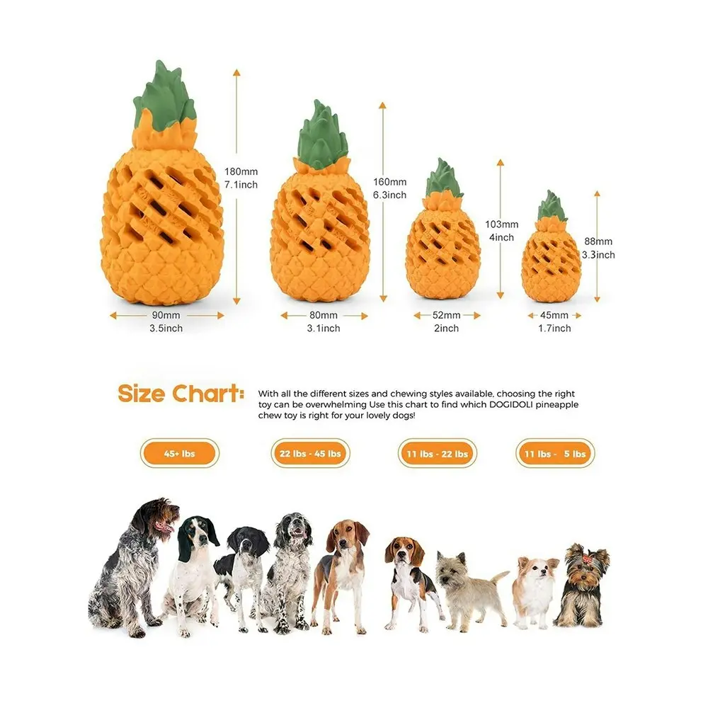 Petopia Ultra Tough 16cm Rubber Pawsome Pineapple Dog Toy Chew Treat Med Orange