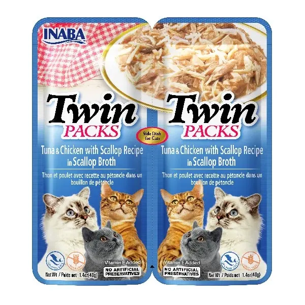 6PK INABA 40g Tuna with Chicken & Scallop Flavoured Broth Cat Pet Food Twin Pack