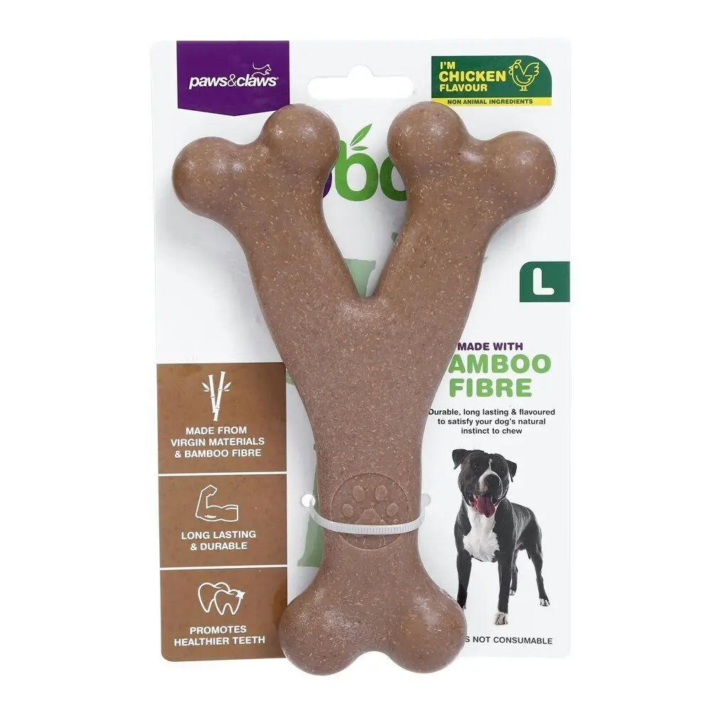 2x Paws & Claws BooBone 17.5cm Bamboo Fibre Wishbone Dog Chew Toy Asst Flavour