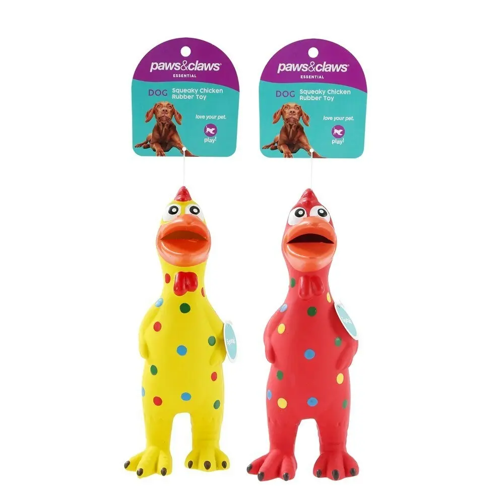 2x Paws & Claws 24cm Squeaky Chicken Rubber Latex Pet/Dog Squeaker Toy Assorted