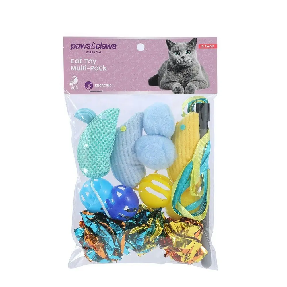 3x 13pc Paws& Claws Essential 12.5cm Multi-Pack Cat Interactive Play Animal Toy