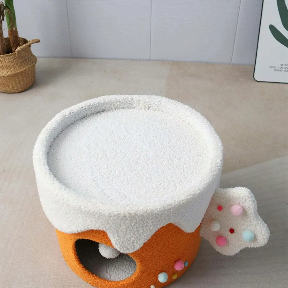 Catio Cake Cup Pet/Cat House Cave Bed Sleeping Nest w/ Plush Play Ball Orange