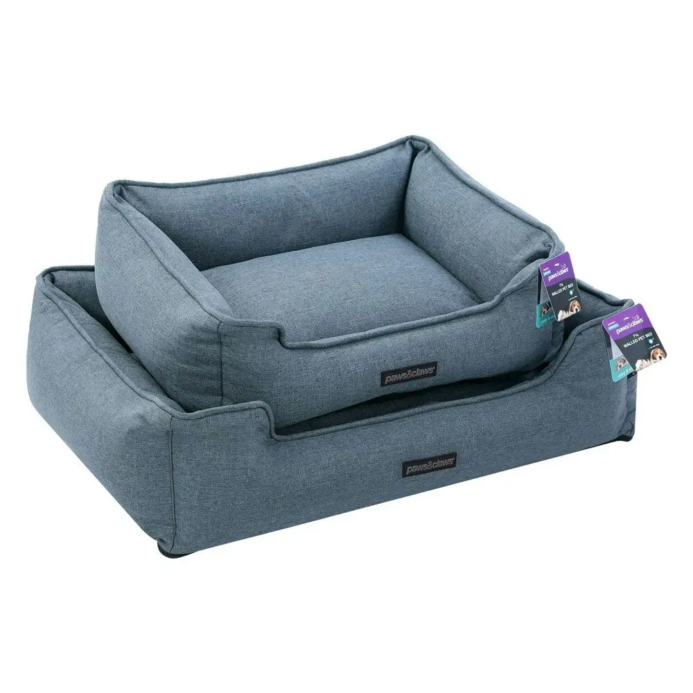 Paws & Claws 80x60cm Pia Walled Pet Bed Rectangle w/ Non-Slip Base Large Denim