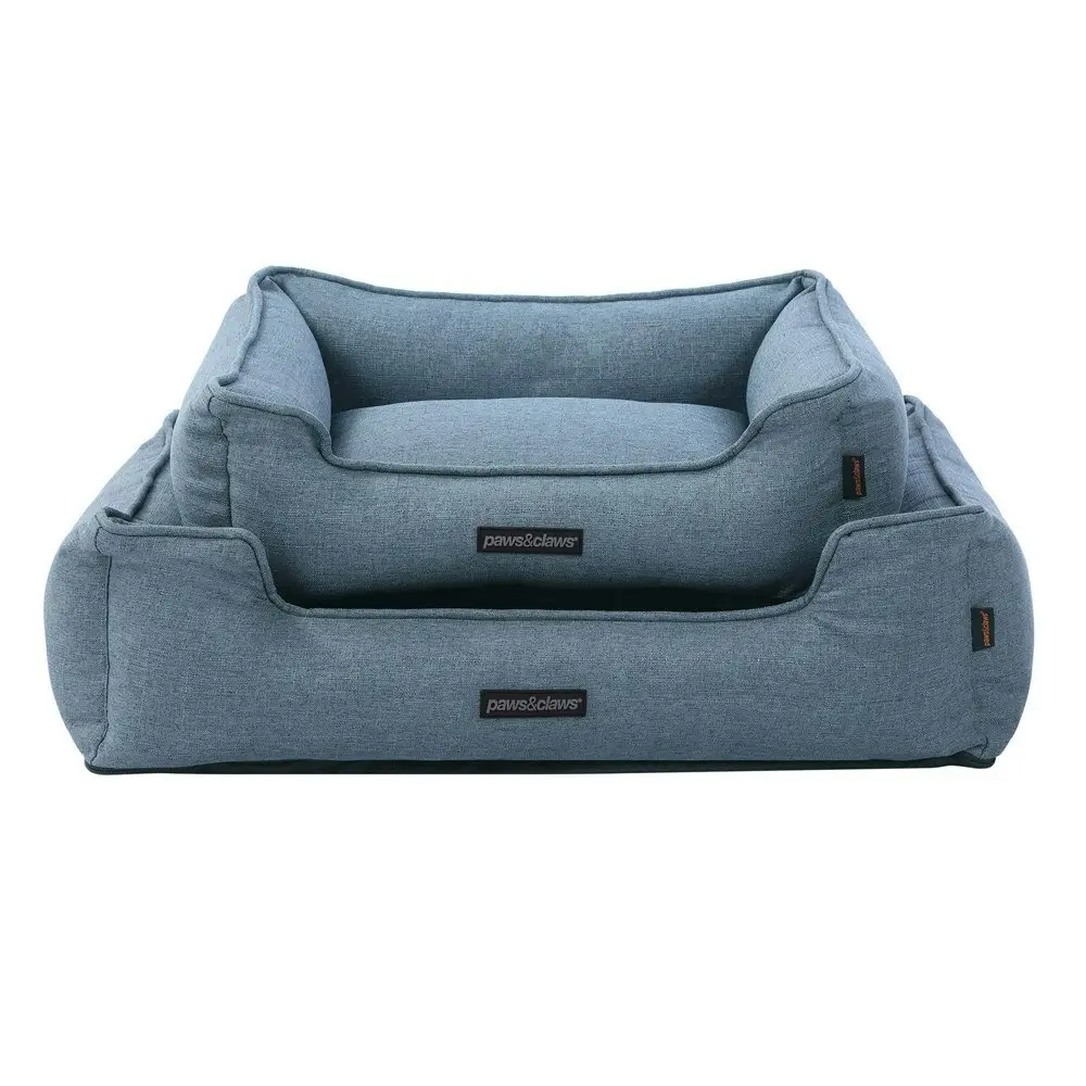 Paws & Claws 80x60cm Pia Walled Pet Bed Rectangle w/ Non-Slip Base Large Denim