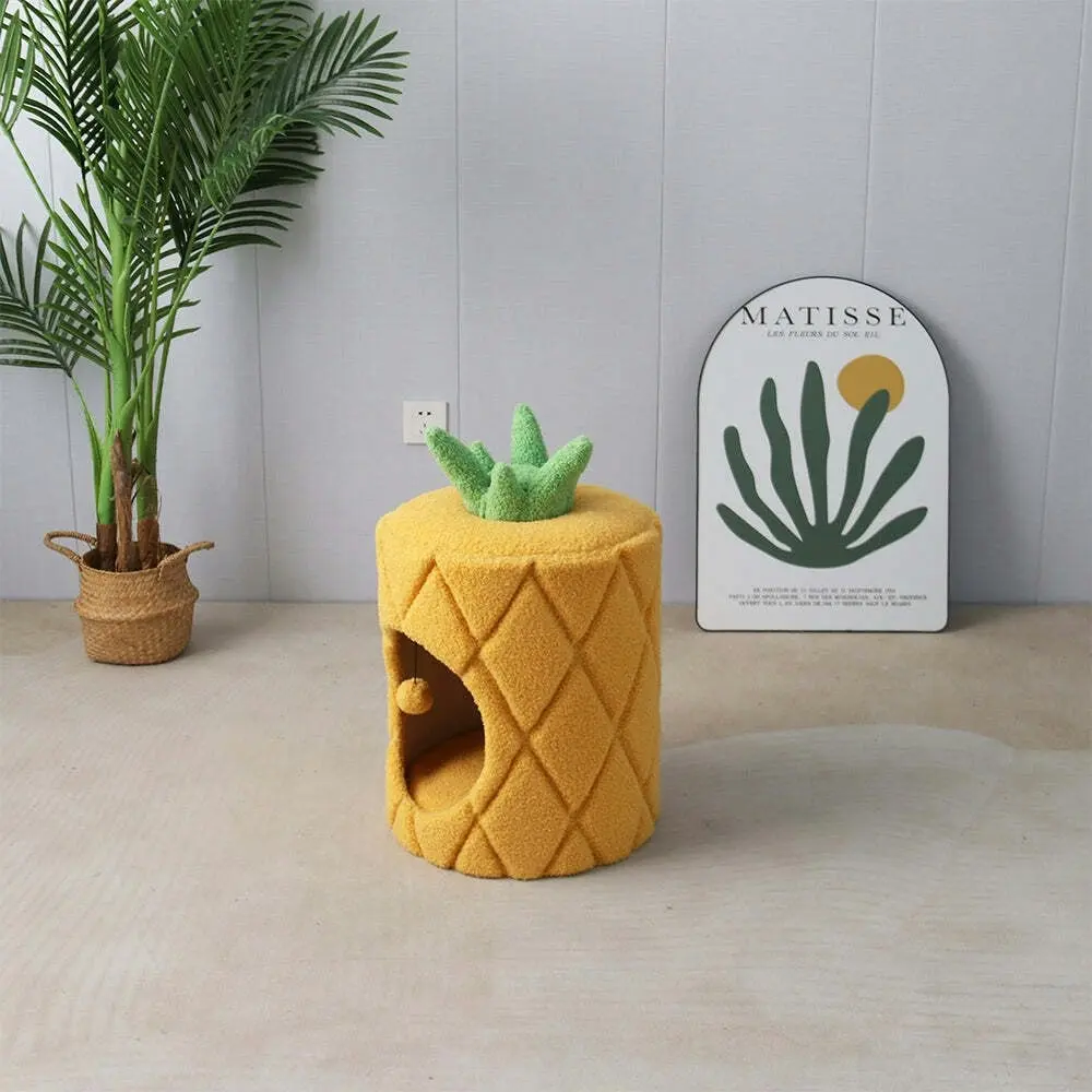 Catio Pineapple Pet/Cat House Cave Bed Sleeping Nest w/ Plush Play Ball Yellow