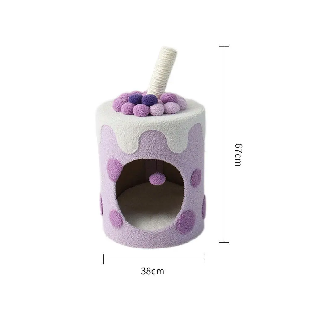 Catio Bubble Milktea Pet/Cat House Cave Bed Sleeping Nest w/ Plush Ball Purple