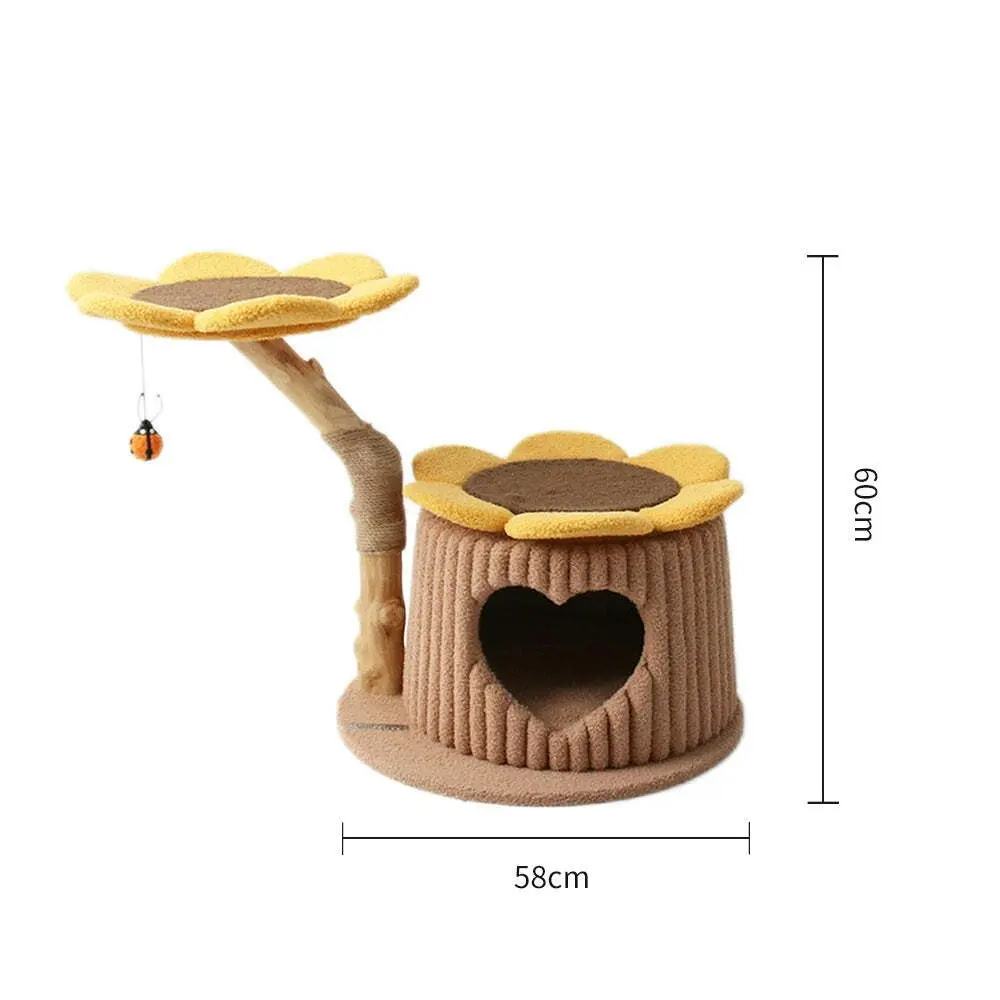 Cmisstree 60cm Heart-Shaped Cat House w/ Sunflower Scratcher Tree/Hanging Toy