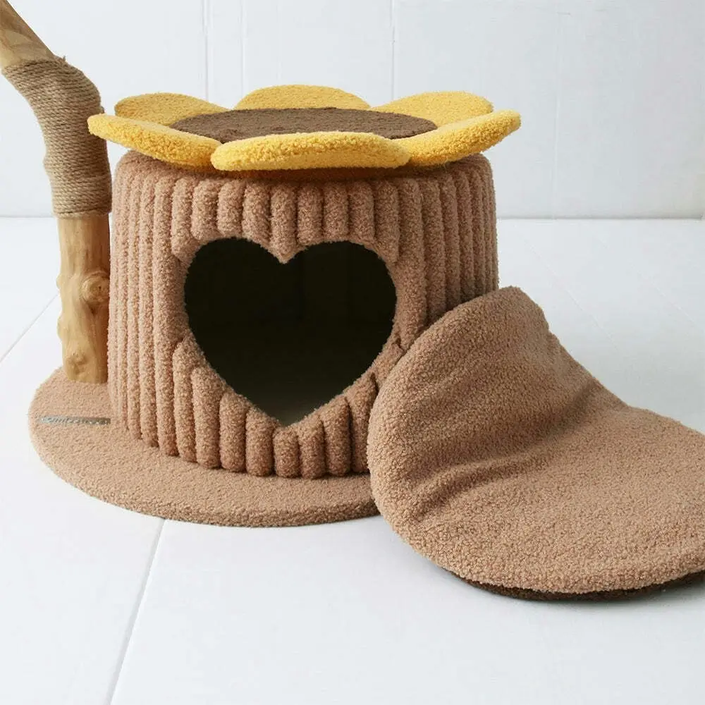 Cmisstree 60cm Heart-Shaped Cat House w/ Sunflower Scratcher Tree/Hanging Toy