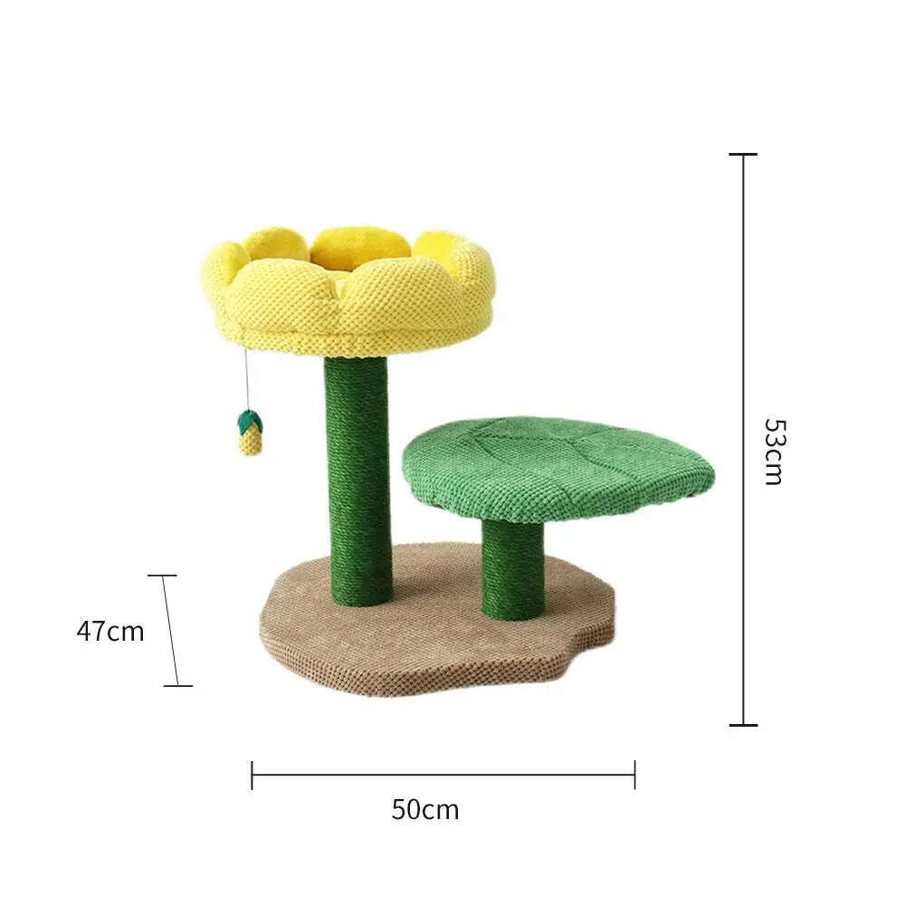 Catio 2-Level Yellow Camelia Flower Cat Scratching Tree Furniture Scratcher Post