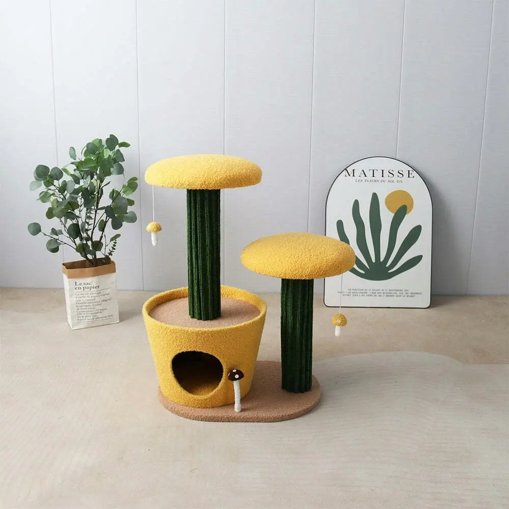 Catio 2-Level Yellow Mushroom Pet Cat Scratching Tree Furniture Post Scratcher