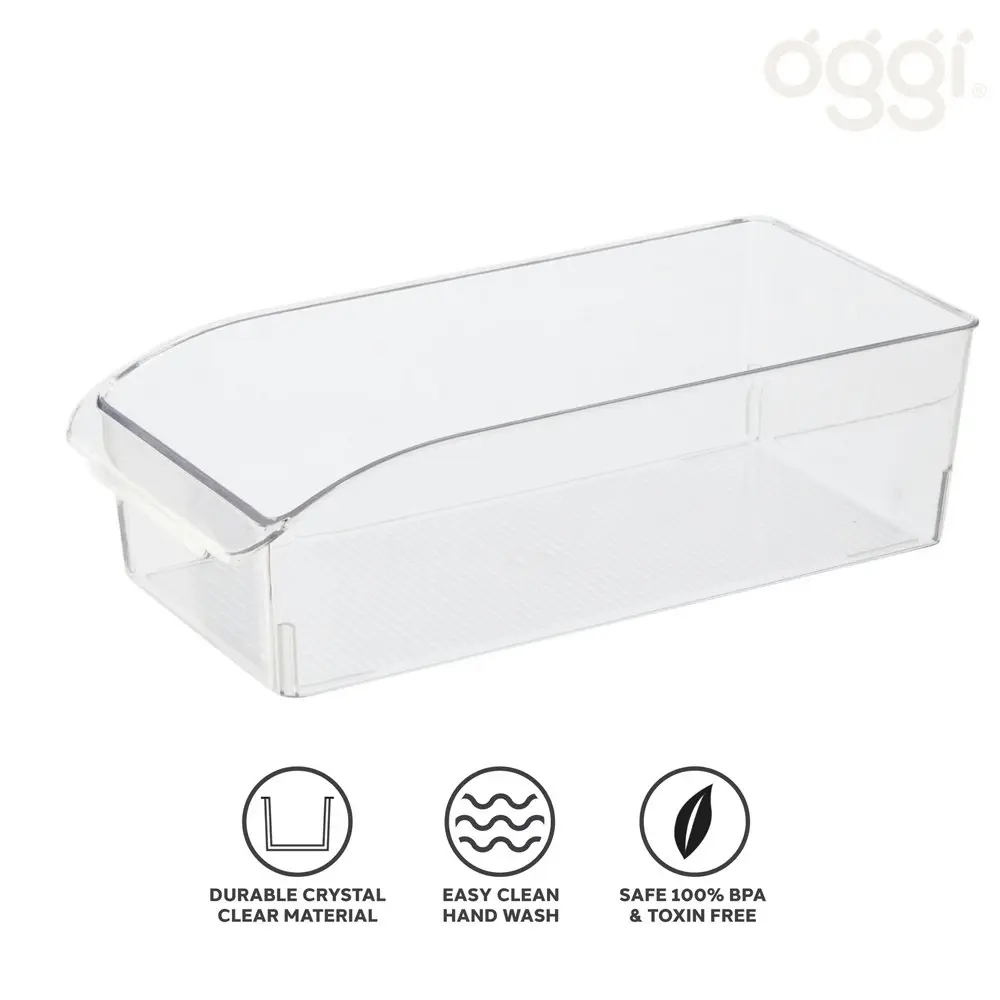 Oggi 30x14cm Storage Bin Food Pantry/Fridge Organiser w/Finger Grip Handle Clear