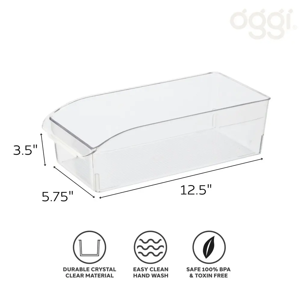 Oggi 30x14cm Storage Bin Food Pantry/Fridge Organiser w/Finger Grip Handle Clear