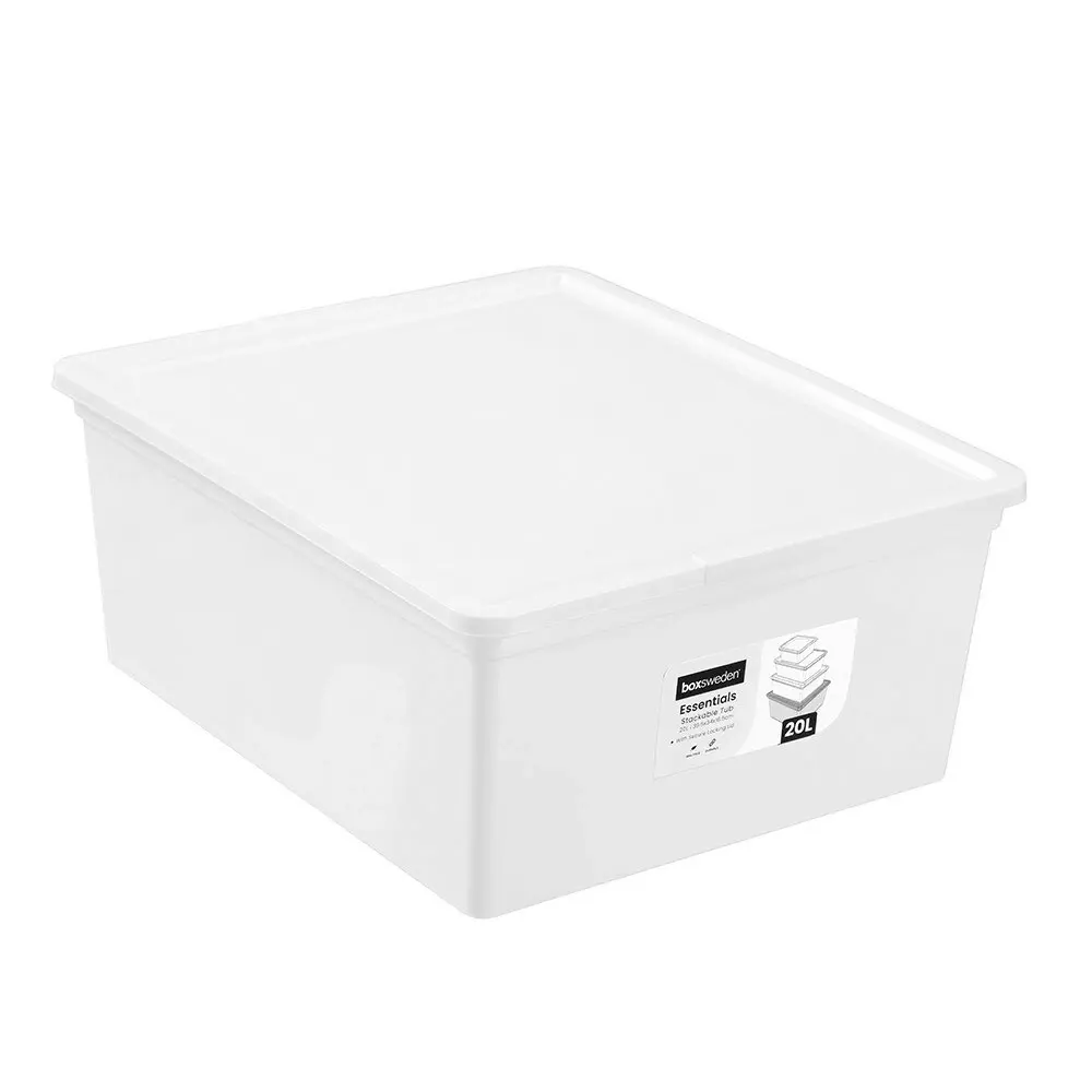 4x Boxsweden 20L/39cm Essentials Stackable Tub Storage Home Organiser Assorted