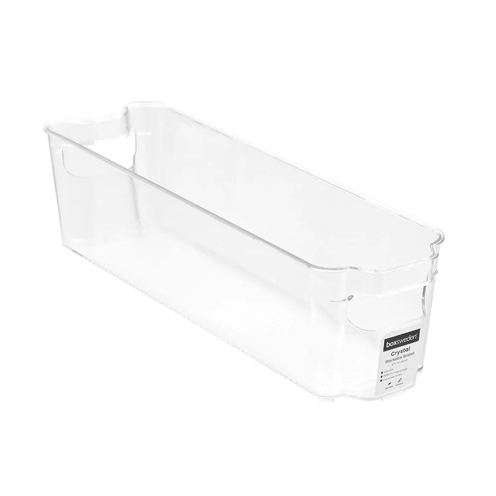 6x Boxsweden Crystal 37x11cm Stackable Basket Container Fridge/Pantry Organiser