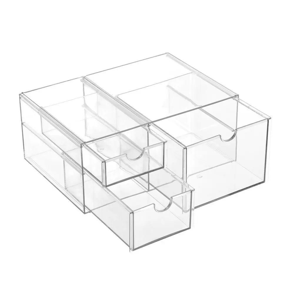 2x Boxsweden 25.5cm Crystal 3 Drawer Station Shelf Storage Home Organiser Clear