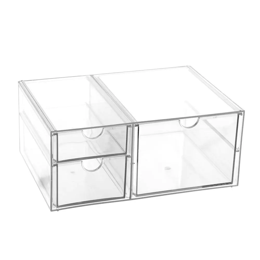 2x Boxsweden 25.5cm Crystal 3 Drawer Station Shelf Storage Home Organiser Clear