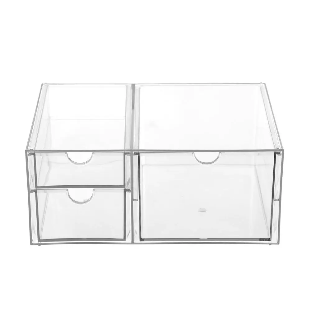 2x Boxsweden 25.5cm Crystal 3 Drawer Station Shelf Storage Home Organiser Clear