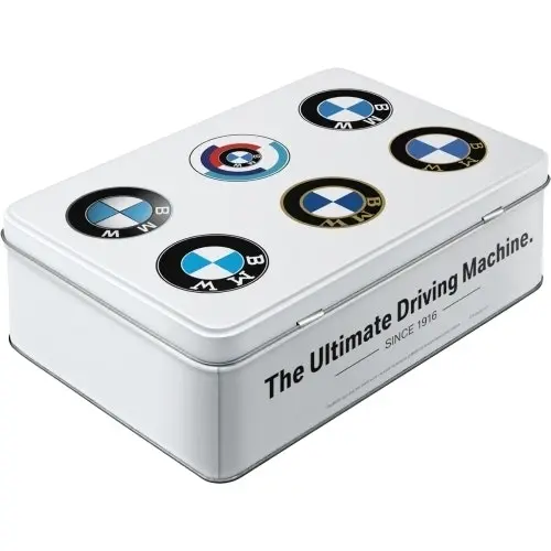 Nostalgic Art 16x23cm Flat Tin Rectangle Storage Organiser BMW Logo Evolution