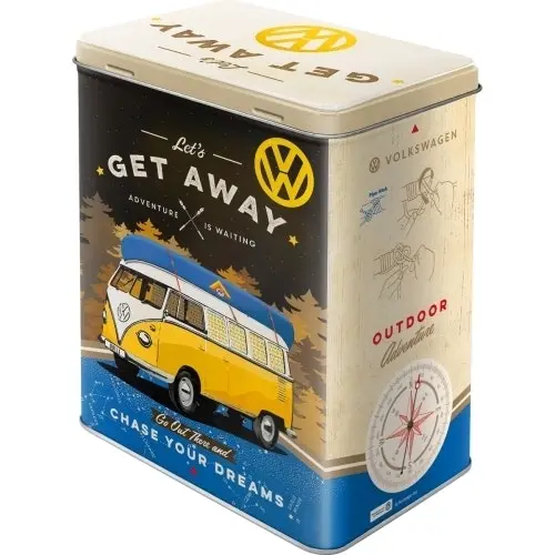 Nostalgic Art 20cm/3L Tin Box Metal Storage VW Bulli Let's Get Away Organiser