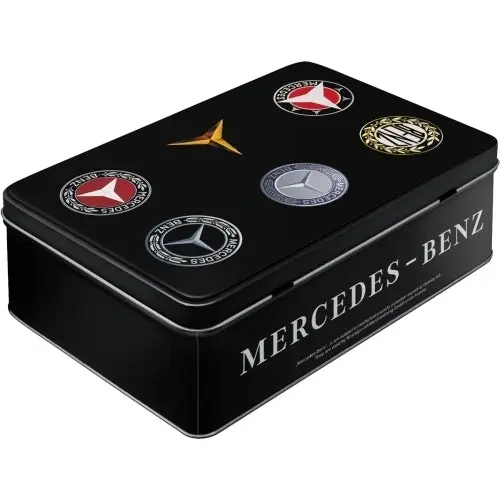 Nostalgic Art 23cm/2.5L Flat Tin Storage Mercedes Benz Logo Evolution Container