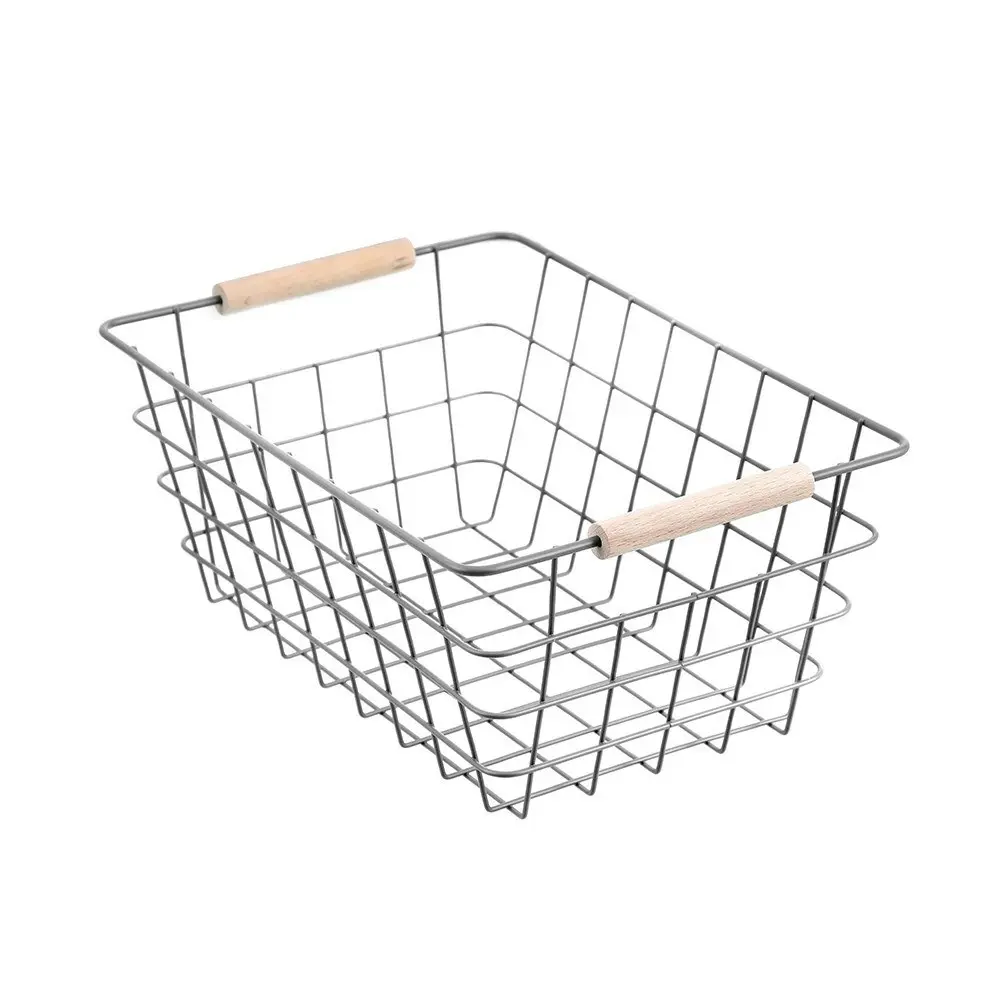 4x Boxsweden Toska 30cm Wire Basket Storage Organiser w/ Beech Handle Assorted