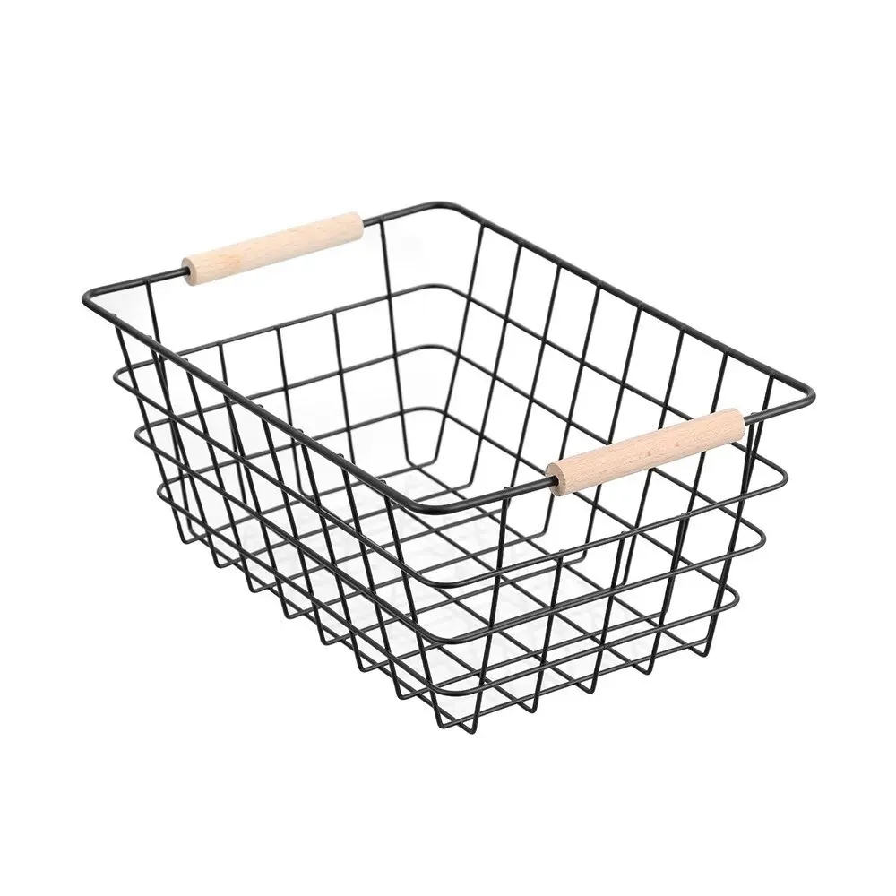 4x Boxsweden Toska 30cm Wire Basket Storage Organiser w/ Beech Handle Assorted