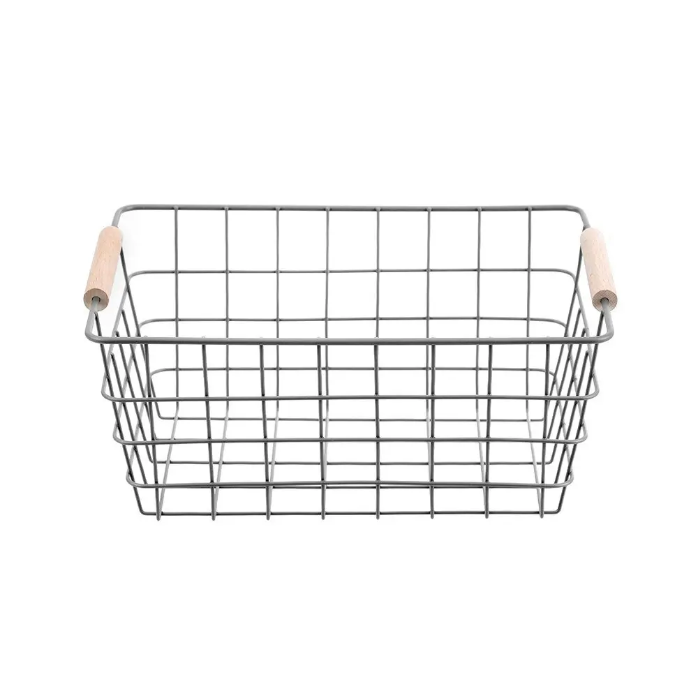 4x Boxsweden Toska 30cm Wire Basket Storage Organiser w/ Beech Handle Assorted