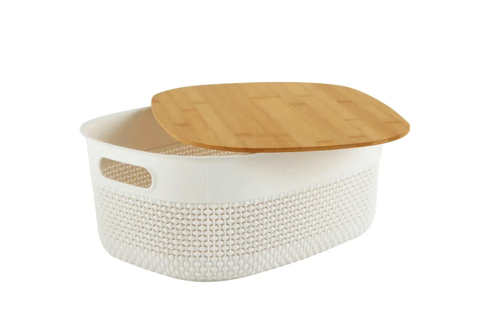 Home Expression 38x29cm Oval Plastic Basket w/ Bamboo Lid Home Organiser White