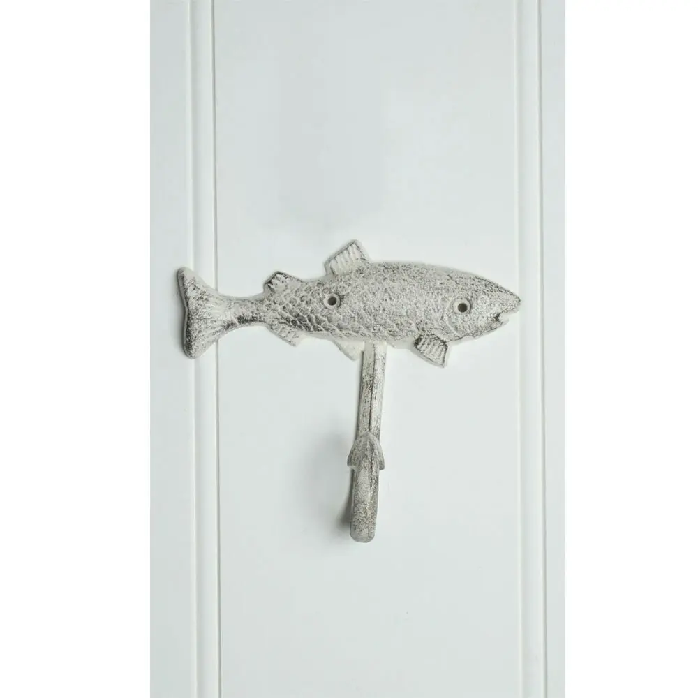 Maine & Crawford Baylor 16x15cm Cast Iron Fish Hook Hanger Storage Decor White