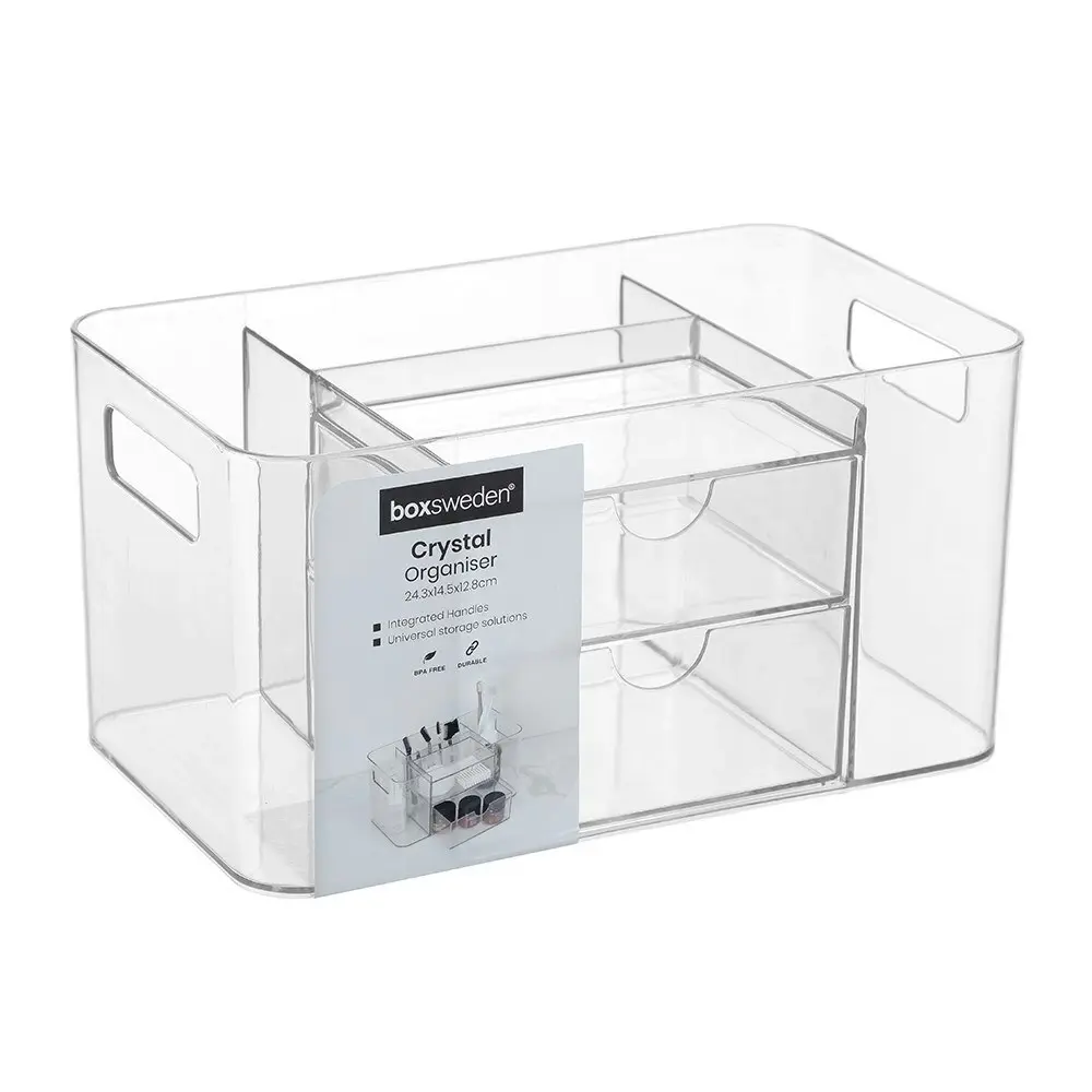 3x Boxsweden Crystal 24.5x14.5cm Desktop Home Organiser Storage Container Clear