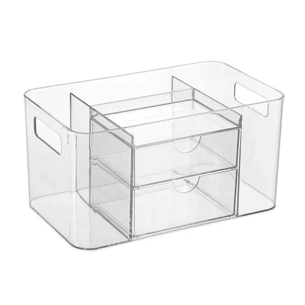 3x Boxsweden Crystal 24.5x14.5cm Desktop Home Organiser Storage Container Clear