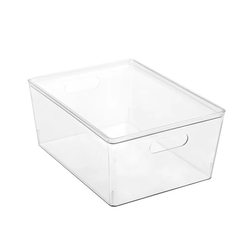 2x Boxsweden Tidy 34x26cm 11.3L Crystal Lidded Kitchen Storage Organiser Box CLR