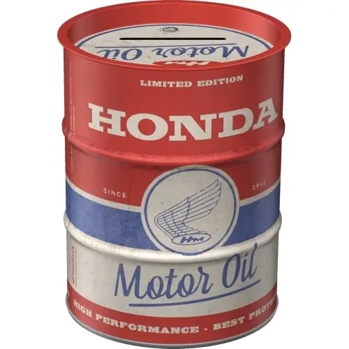 2x Nostalgic Art Money 9.3x11.5cm Metal Box Storage Barrel Honda MC Motor Oil RD