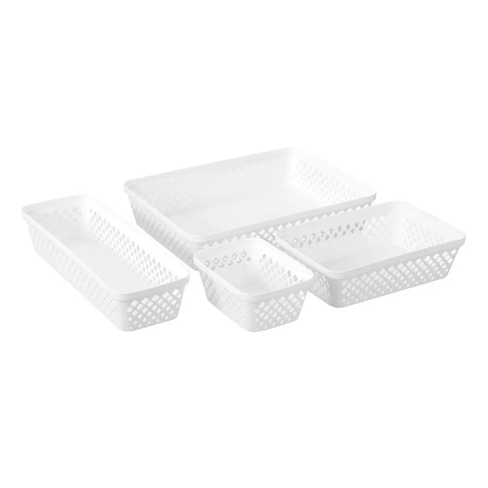 6x Boxsweden Kept Diamond 33x24cm Organiser Tray Household Storage Basket White