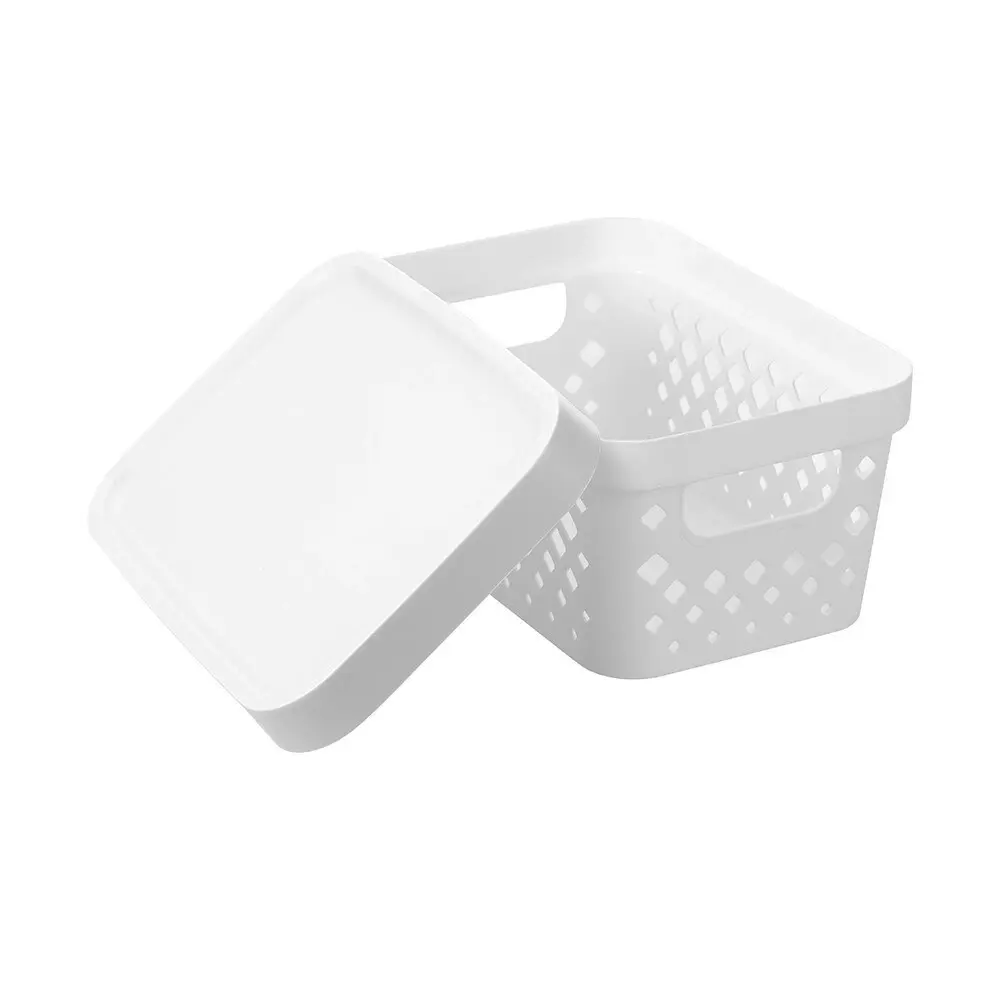 4x Boxsweden Kept Diamond 4L/26cm Storage Bin/Basket Home Organiser w/Lid White