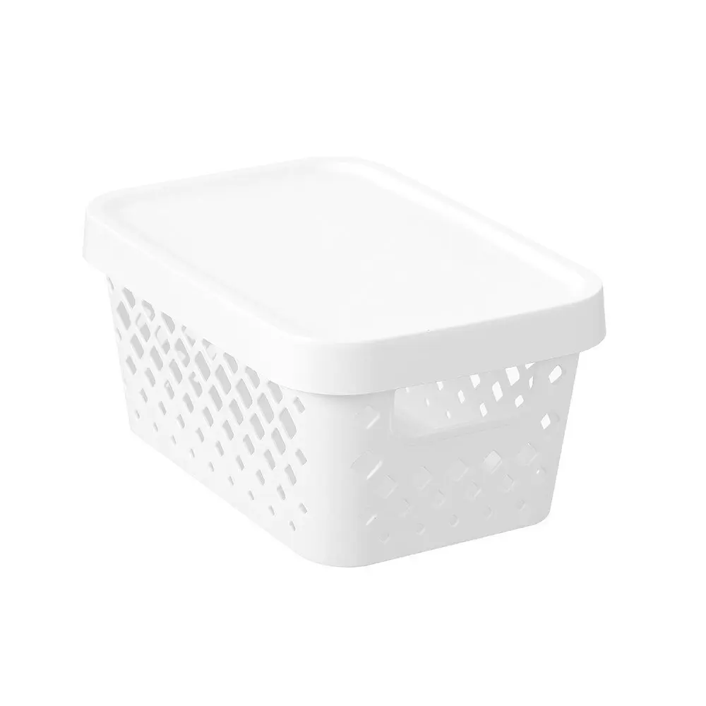 4x Boxsweden Kept Diamond 4L/26cm Storage Bin/Basket Home Organiser w/Lid White