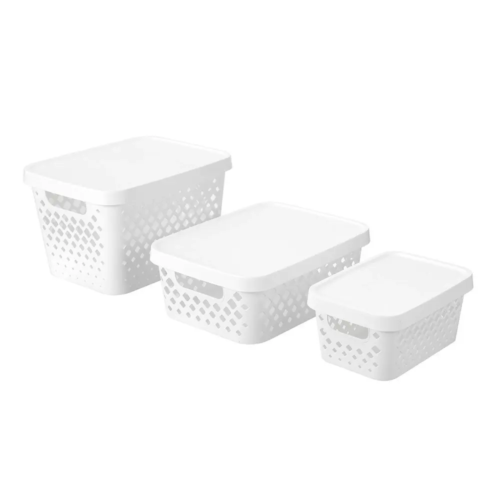 4x Boxsweden Kept Diamond 4L/26cm Storage Bin/Basket Home Organiser w/Lid White