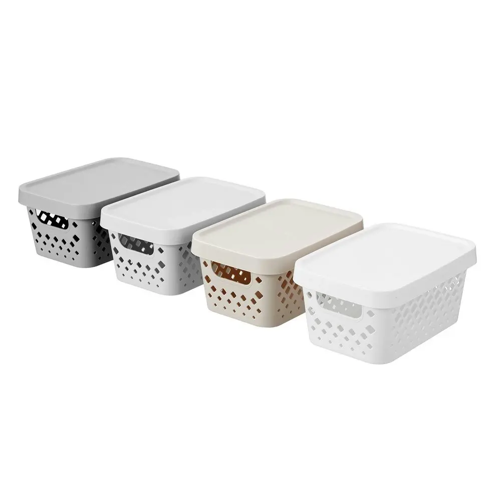 4x Boxsweden Kept Diamond 4L/26cm Storage Bin/Basket Home Organiser w/Lid White