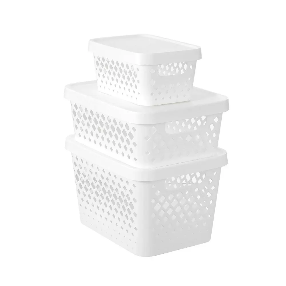 4x Boxsweden Kept Diamond 4L/26cm Storage Bin/Basket Home Organiser w/Lid White