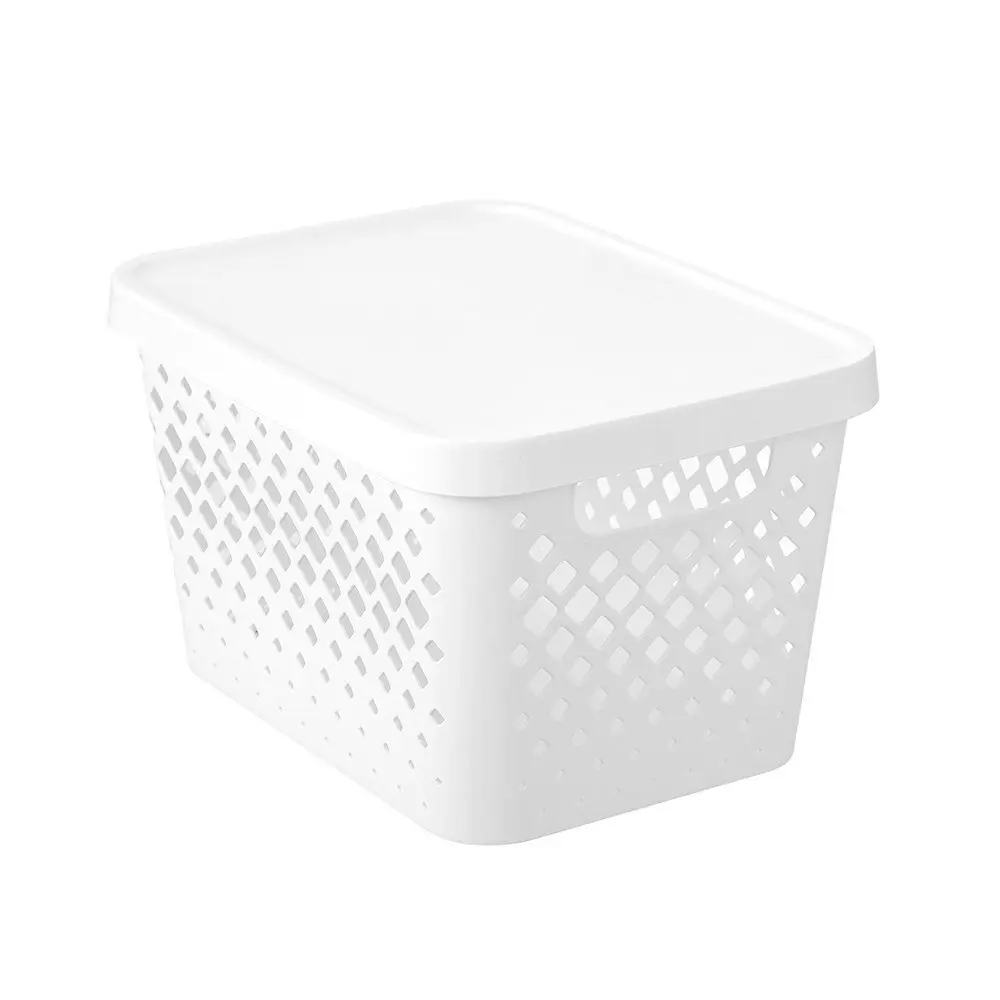 2x Boxswedn Kept Diamond 16L/36cm Storage Bin/Basket Home Organiser w/ Lid White