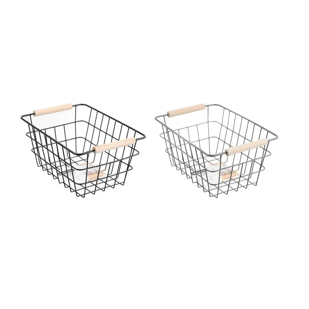 4x Boxsweden Toska 24.5cm Wire Basket Storage Organiser w/ Beech Handle Assort