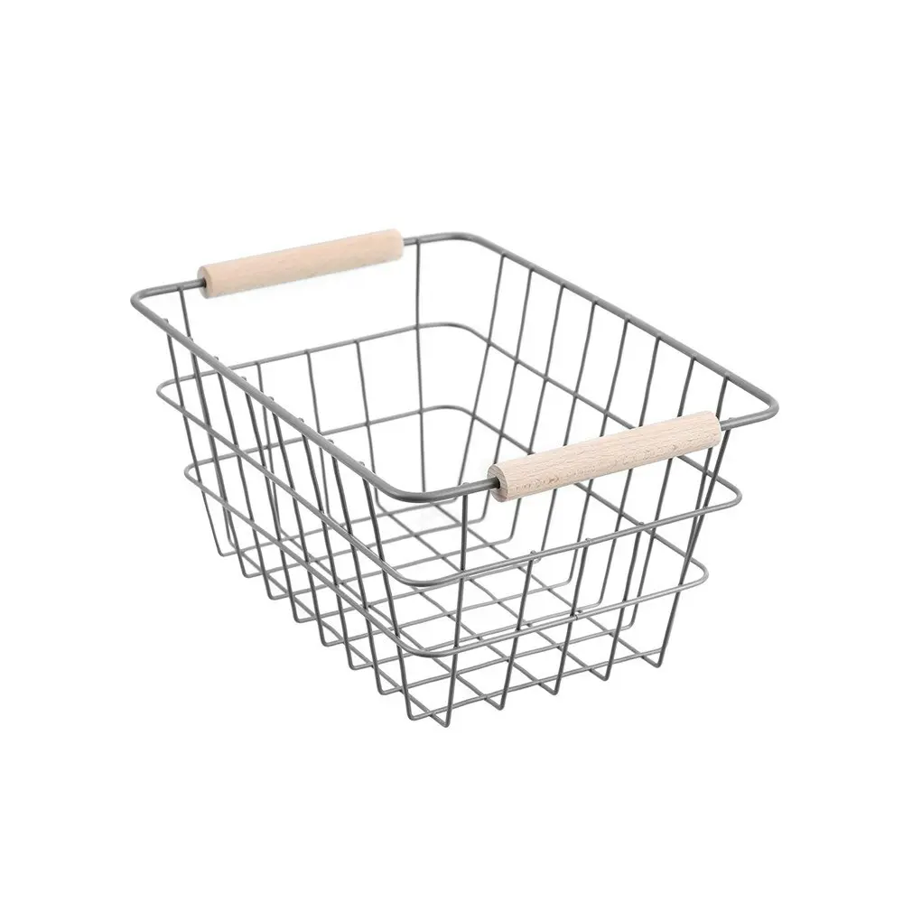 4x Boxsweden Toska 24.5cm Wire Basket Storage Organiser w/ Beech Handle Assort