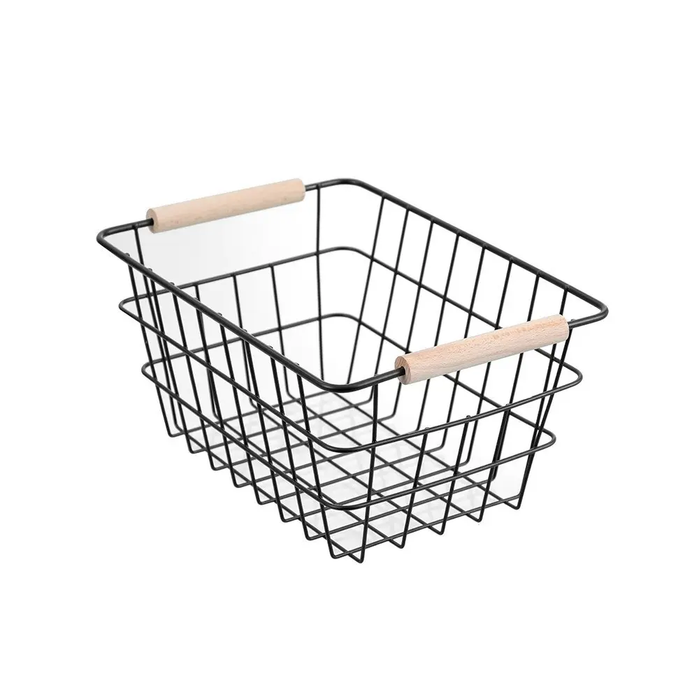 4x Boxsweden Toska 24.5cm Wire Basket Storage Organiser w/ Beech Handle Assort