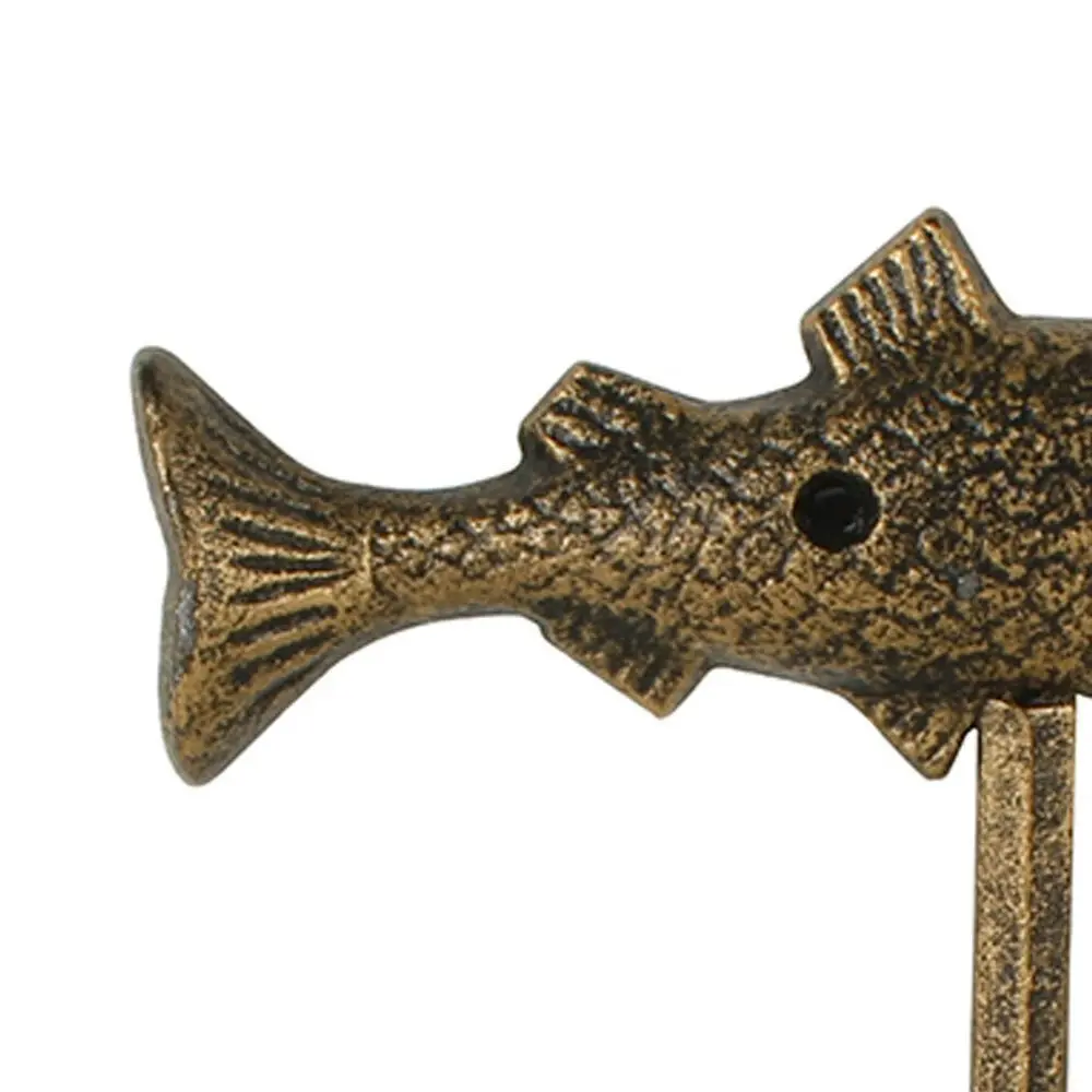 Maine & Crawford Baylor 16x15cm Cast Iron Fish Hook Hanger Storage Decor Gold